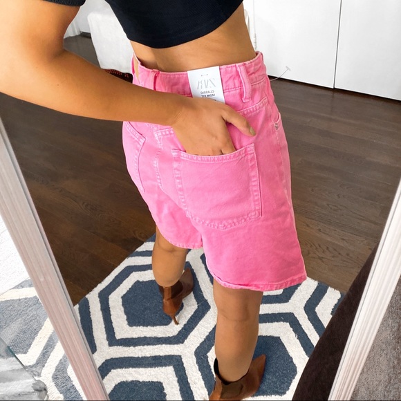 💗 ZARA PINK HIGH WAIST CLASSIC MOM JEAN SHORTS! - Picture 3 of 13